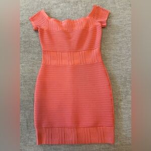 Guess by Marciano Dress Coral Off-Shoulder Ribbed Mini Dress
